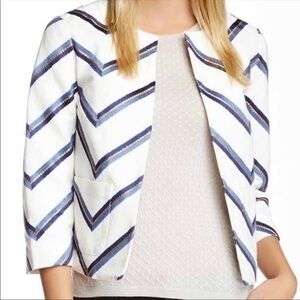 Paperwhite White Blazer with Blue Zig Zag‎ Stripes Size 2